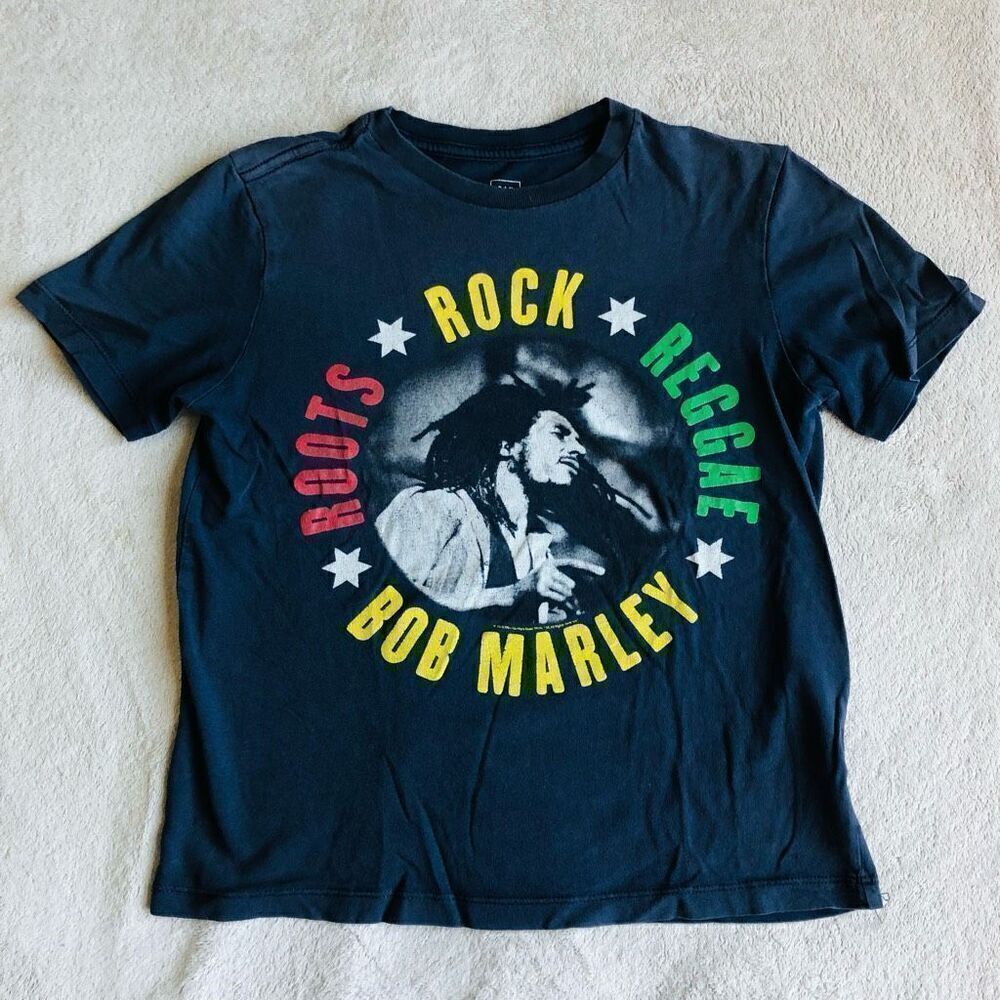 Gap Boys Bob Marley Roots Rock Reggae  Graphic Black T-Shirt